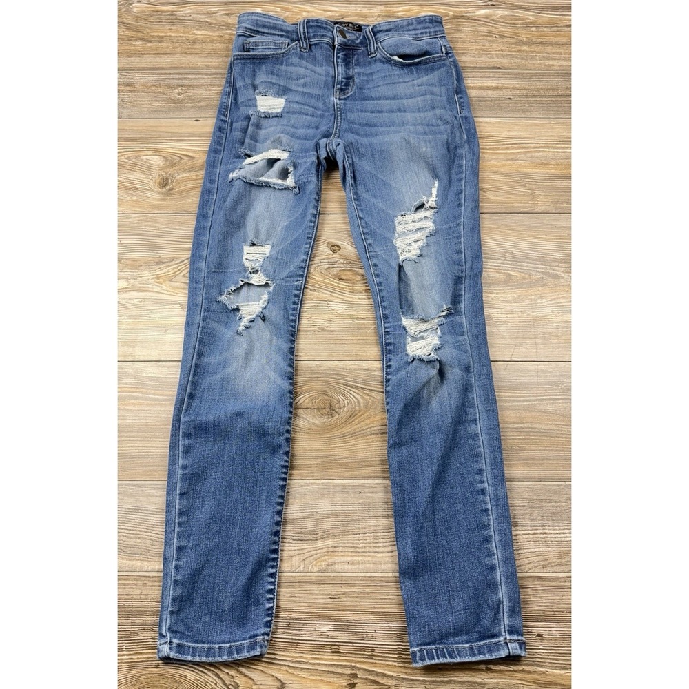 Judy Blue Junior's Ripped Destroyed Skinny Fit Jeans High Rise Stretch 9 (28x28)